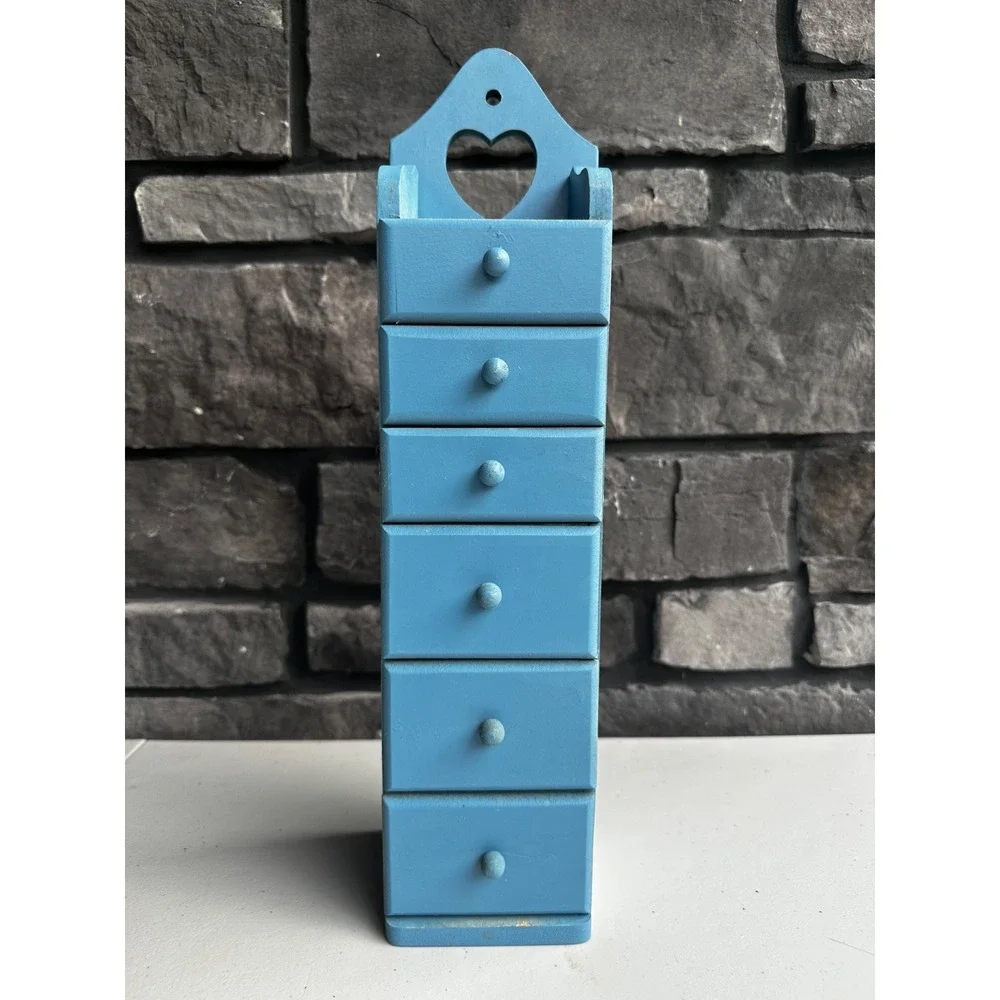 Vintage Wooden Heart Cutout Spice Drawer Storage Cabinet Country Cottage Granny